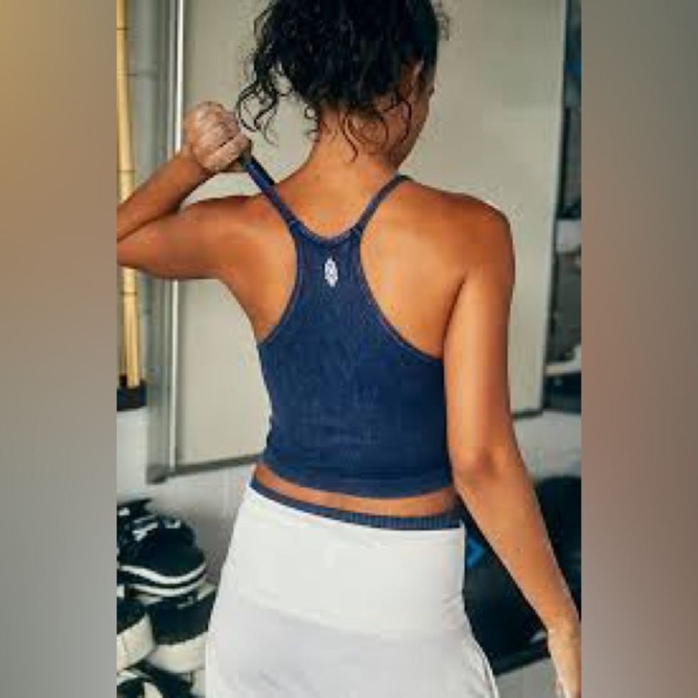 Free People FP Movement Happiness Runs long crop navy blue tank top ribbed